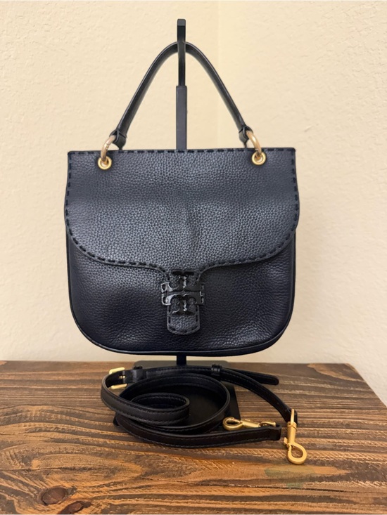 Tory Burch Handbags - Tory Burch McGraw Dual Strap Satchel / Crossbody – Black Pebbled Leather